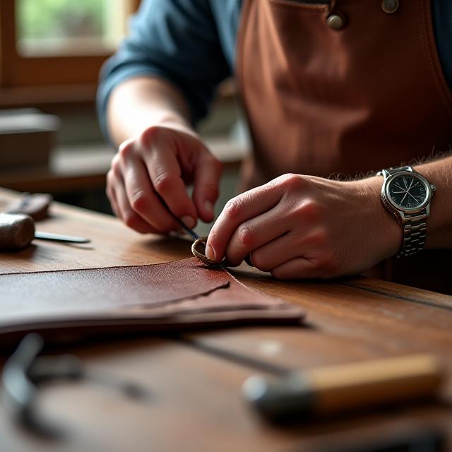 Artisan working on a leather belt